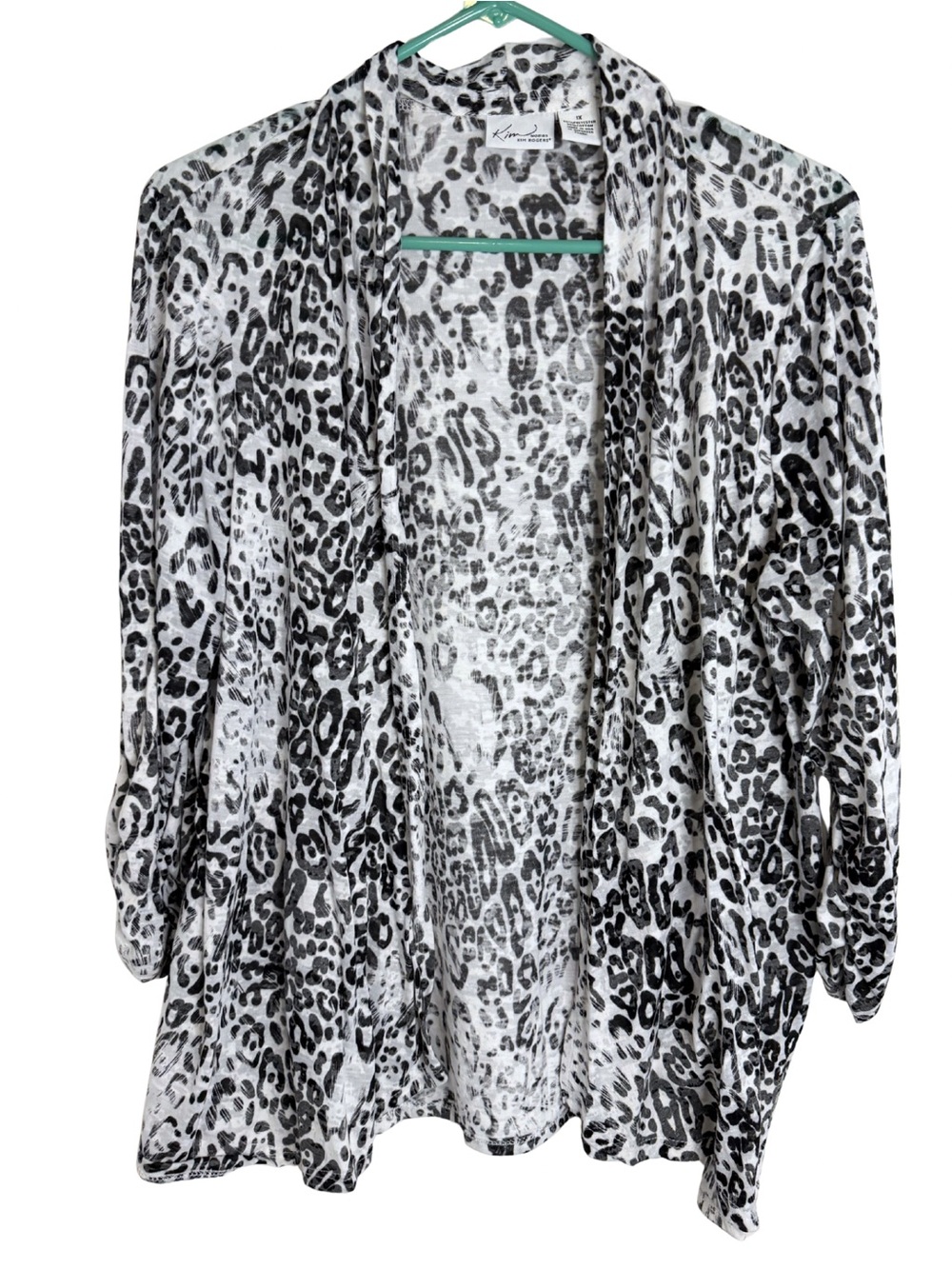 3/$20 Kim Rogers Black & White Leopard Print 3/4 Sleeve Open Front Shirt Size 1X